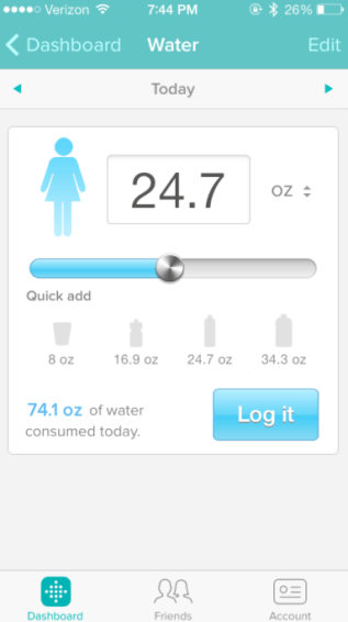 Example of what it looks like as I track my water intake with FitBit.